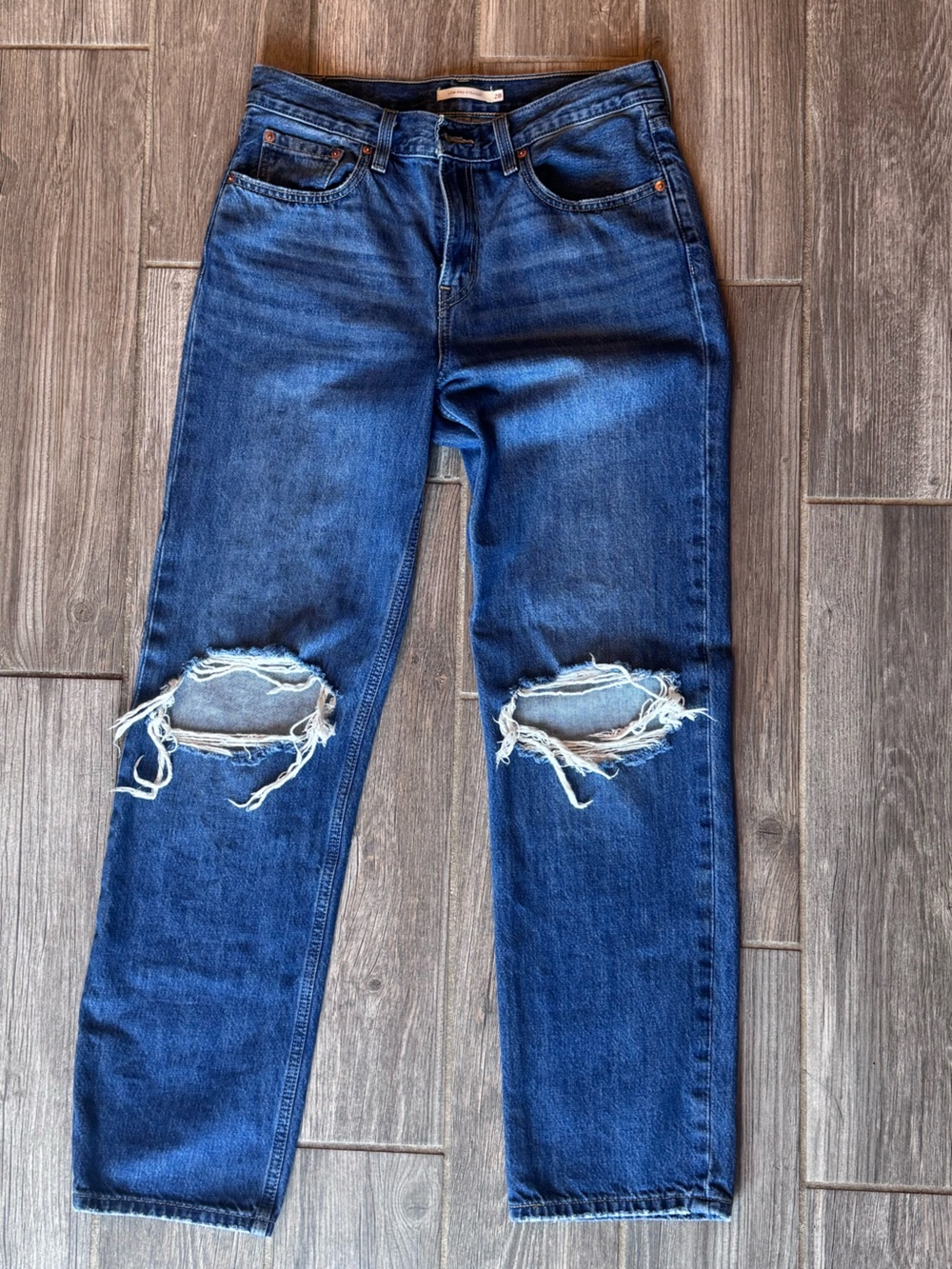 Women's Straight Leg Distressed Blue Jeans